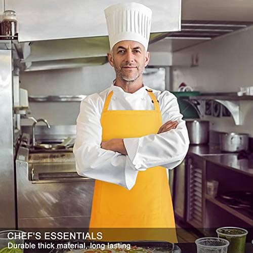 Jubatus 2 Pack Bib Aprons with 2 Pockets Cooking Chef Kitchen Apron for Women Men, Yellow - Image 4
