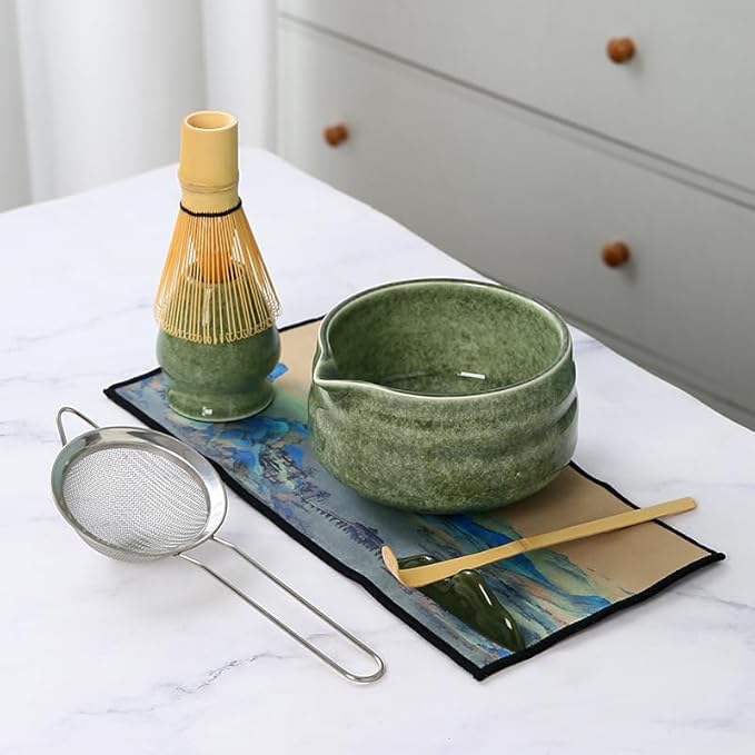 7pcs matcha whisk set - Matcha Bowl with Spout, 1 Matcha Whisk ，green matcha kit