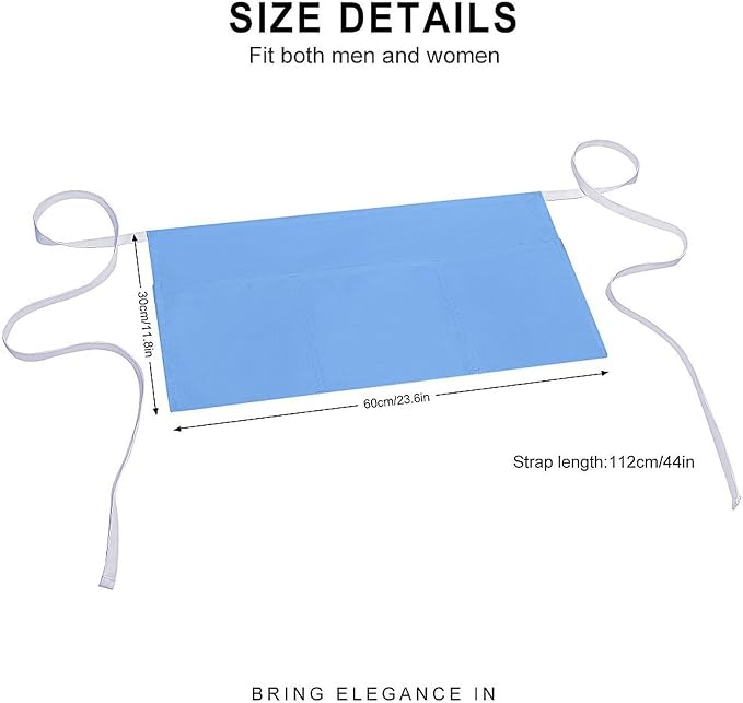 Server Aprons - Waterproof Quick Drying Half Waist Aprons for Women with 3 Pockets, Light-Blue Print Cooking Apron for Bartender Work Hairstylist Baking Barista Nail 11.8 Inch - Image 2