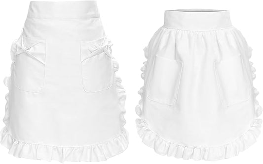 White Maid Apron for Women Cotton Waist Half Maid Costume Victorian Retro Ruffled Kitchen Cute Vintage Party Cosplay by Cityelf