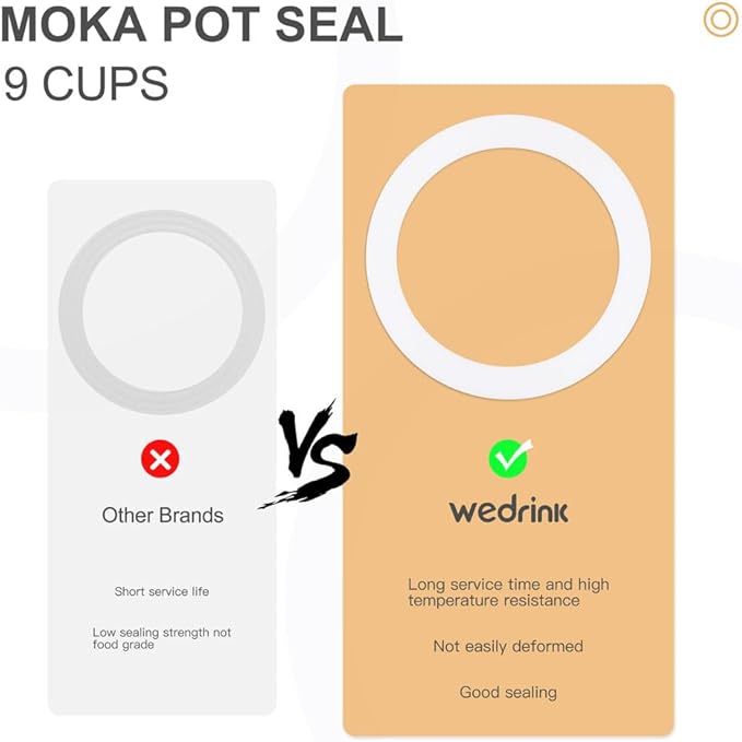 wedrink 1 Filter and 3 Silicone Gasket Seals Replacement for Aluminium Moka Pot and Stovetop Espresso Coffee Maker (9 Cup)