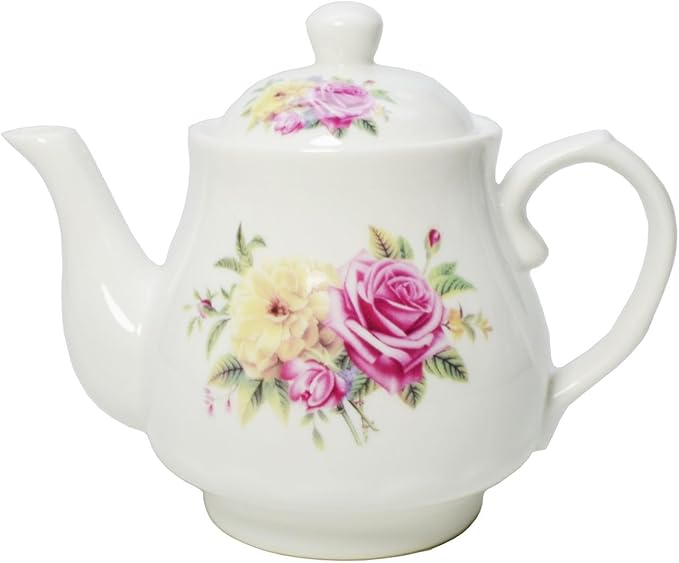 European Style Porcelain Teapot, Small Teapot with Flowers Coffee Tea Water Pot Vintage Ceramic Litter Kettle (14oz)