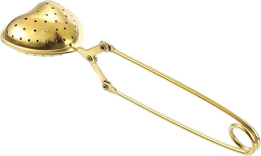 uxcell Heart Snap Tea Ball Infuser with Handle, Loose Tea Steeper, Stainless Steel Tea Strainer for Brew Loose Leaf Tea, Gold