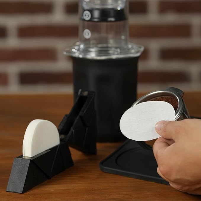 Espresso Paper Filters Storage Holder - CAFEMASY Triangle Coffee Filter Container with Lid Compatible with Aeropress Standard Filters and Espresso Filters