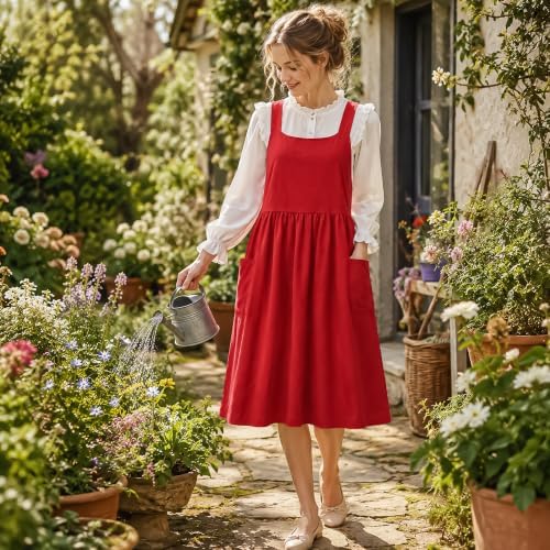 Uaussi Cotton Linen Apron Cross Back Work Apron for Women with Pockets Pinafore Dress X Cross Halter Apron for Chef Gardening - Image 7