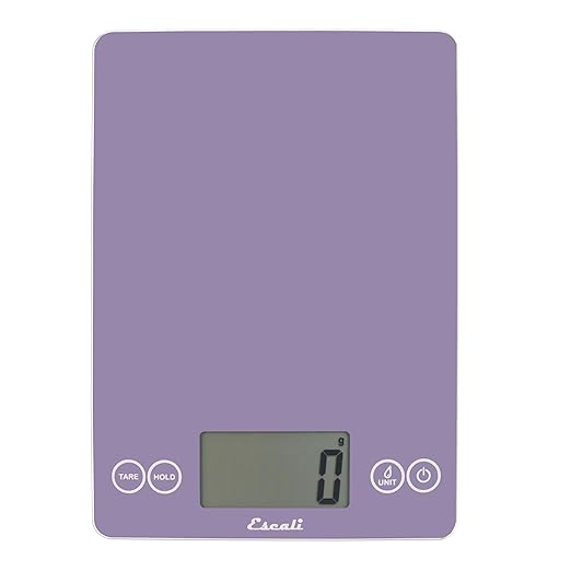 Escali Arti Glass Food Scale Digital Countertop Kitchen, Baking and Cooking Scale with Large Display, 15-Pound Capacity, 9" x 6.5" x .75", Classic Violet