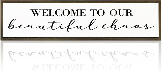 Funny Wood Sign, Wall Decor Art, Positive Home Decors, Front Door Decor for Shelf, Housewarming Gift, Framed Wooden Box Signs, Welcome to Our Beautiful Chaos Sign 17.8x4x1.2 inches by WKYAER