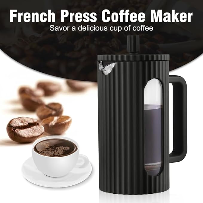 French Press Coffee Maker, 34 oz, Heat Resistant Borosilicate Glass, 4-level Filtration