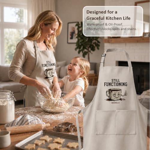 Still Functioning Barely Funny Coffee Apron for Women Men | Tired coffee mug artwork adds relatable humor for coffee lovers, home cooks, bakers, baristas, and busy mornings - Image 3