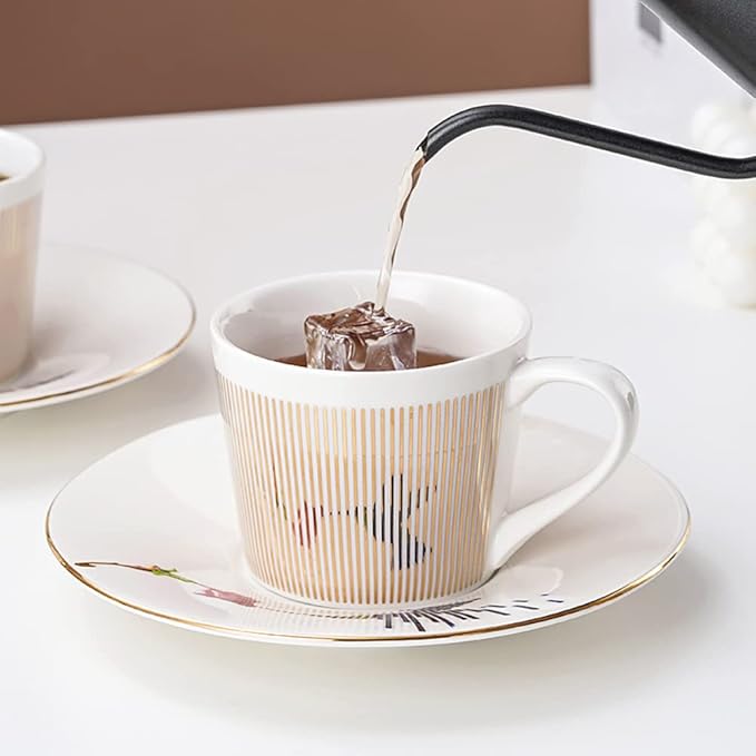 Mirror Cups and Saucers (Bird), Mirror Reflection coffee mug, Reflection Coffee Cup, Tea Cups and Saucers Sets for Women Wedding Party Afternoon Tea
