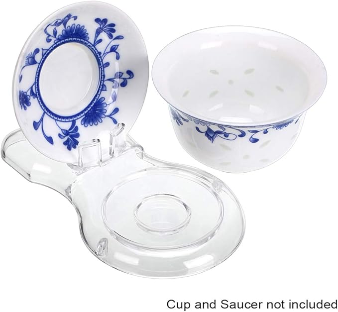 Hipiwe Acrylic Tea Cup Saucer Display Stands Clear Dinnerware Display Easel Stand Teacup Sets Plate Holder,Pack of 8 (8pcs,Short Legs)