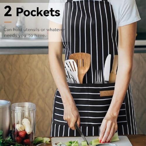 Chef Apron Bib Apron with 2 Large Pockets Adjustable Neck Strap Kitchen Apron Cooking Apron Stripes Baking Apron - Image 5