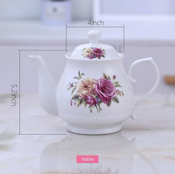 123Arts Teapot, Flower Teapot, Ceramic Tea Pot, Tea Pot for Home Office,33oz,1000ml