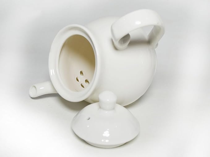 White Porcelain Teapot, Small Lotus Tea Pot Coffee Tea Water Pot Vintage Ceramic Gooseneck Little Kettle (14oz)