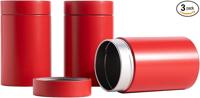 3 Packs Tea Tin Canister for Loose Tea Metal Tea Canister 9 oz 15 oz Round Tin Can for Coffee Beans Tea Container for Kitchen Storage Sugar Matcha Spice Powder (Red, L_2.95x4.92)