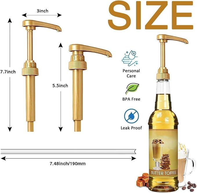 20 Pcs Gold Syrup Pump Dispenser, Compatible with 25.4 Oz/750ml Bottles, Great for Home & Coffee Bar Drinking Mixes, Tea, Beverage, Cocktails, Plus Spoons - Image 3