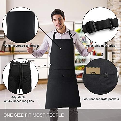 Jubatus 1 Pack Bib Aprons with 2 Pockets Cooking Chef Kitchen Apron for Women Men, Black - Image 2
