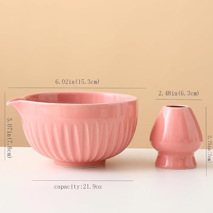 Matcha Bowl 2-Piece Traditional Ceramic Tea Bowls Matcha bowl with spout Classic Design Suitable for Daily Use & Tea Ceremony