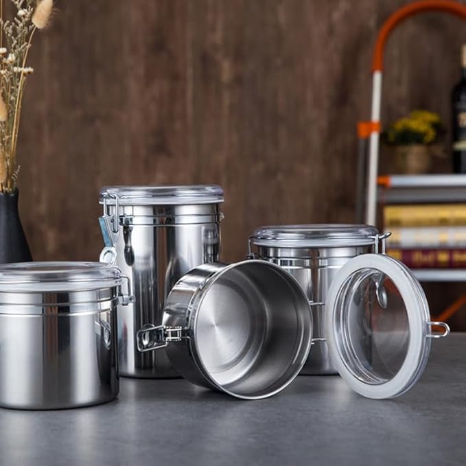 STOBAZA Stainless Steel Airtight Food Storage Canister 62 Oz Metal Container with Clear Pop Lid for Coffee Beans Tea Sugar Kitchen Organization