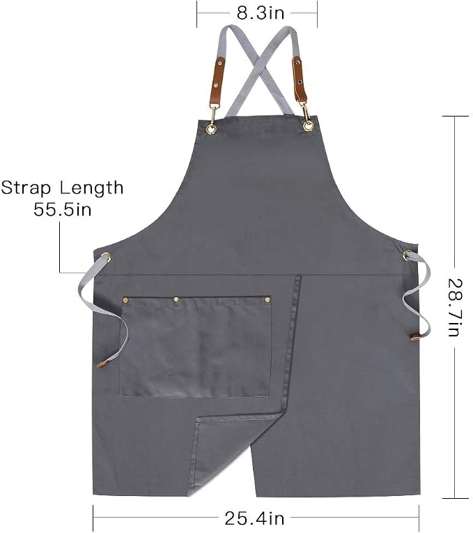 Crossback Apron with Pockets x2,Split Apron with Adjustable Straps,M-XXL | Pockets x2, Adjustable & Removable Straps, Canvas, Unique Split Apron for Ceramics, Home, Kitchen, Restaurant,M-XXL (Grey) - Image 8