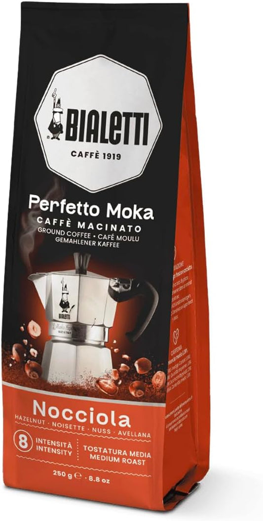 Bialetti - Perfetto Moka Nocciola: Medium Roasting Ground Coffee, Hazelnut Aroma, 8.8 Oz - 250g, Bag with Flavour-Saving Valve