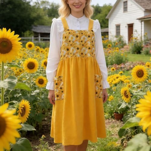 Uaussi Cotton Linen Apron Cross Back Work Apron for Women with Pockets Pinafore Dress X Cross Halter Apron for Chef Gardening - Image 2