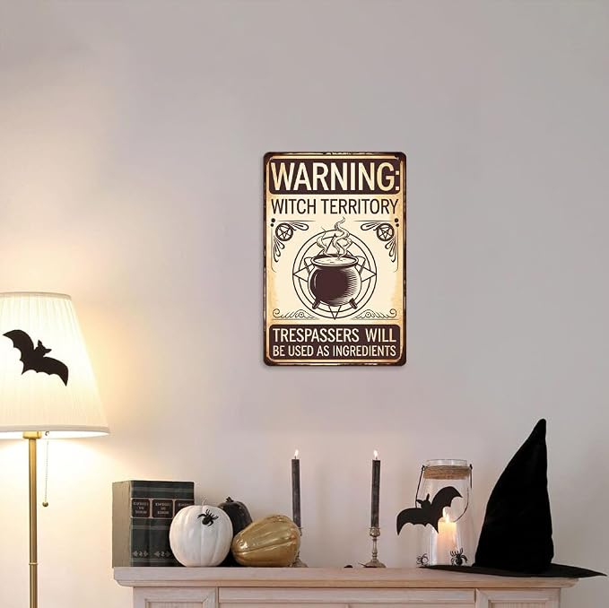 Vintage ''Warning Witch Territory'' Metal Sign - 8x12 Inch, Gothic Witch House Plaques Art Sign For Porch, Yard, Pubs, Cafe, Garage Decor, Halloween Party Accessories, Halloween Decor - Image 6