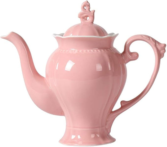 Fine Porcelain Pink English Teapot, Coffee Pot, Victoria Style, Light Weight, 37 Oz
