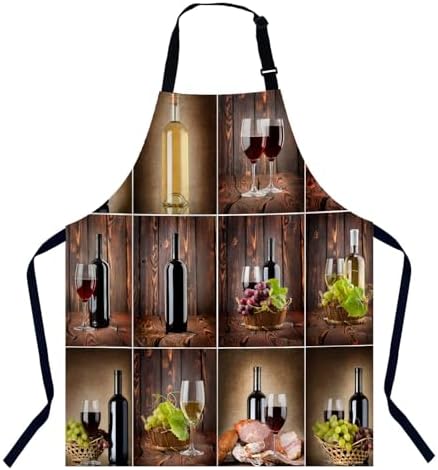 Wine Collage Bib Apron with Adjustable Neck for Men Women,Suitable for Kitchen Cooking Chef Grill Bistro BBQ Apron by Unknown