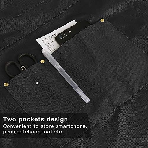 Crossback Apron with Pockets, Apron with Adjustable Straps | Pockets x2, Adjustable & Removable Straps, Canvas, Unique Split Apron for Ceramics, Home, Kitchen, Restaurant,M-XXL (Black) - Image 3