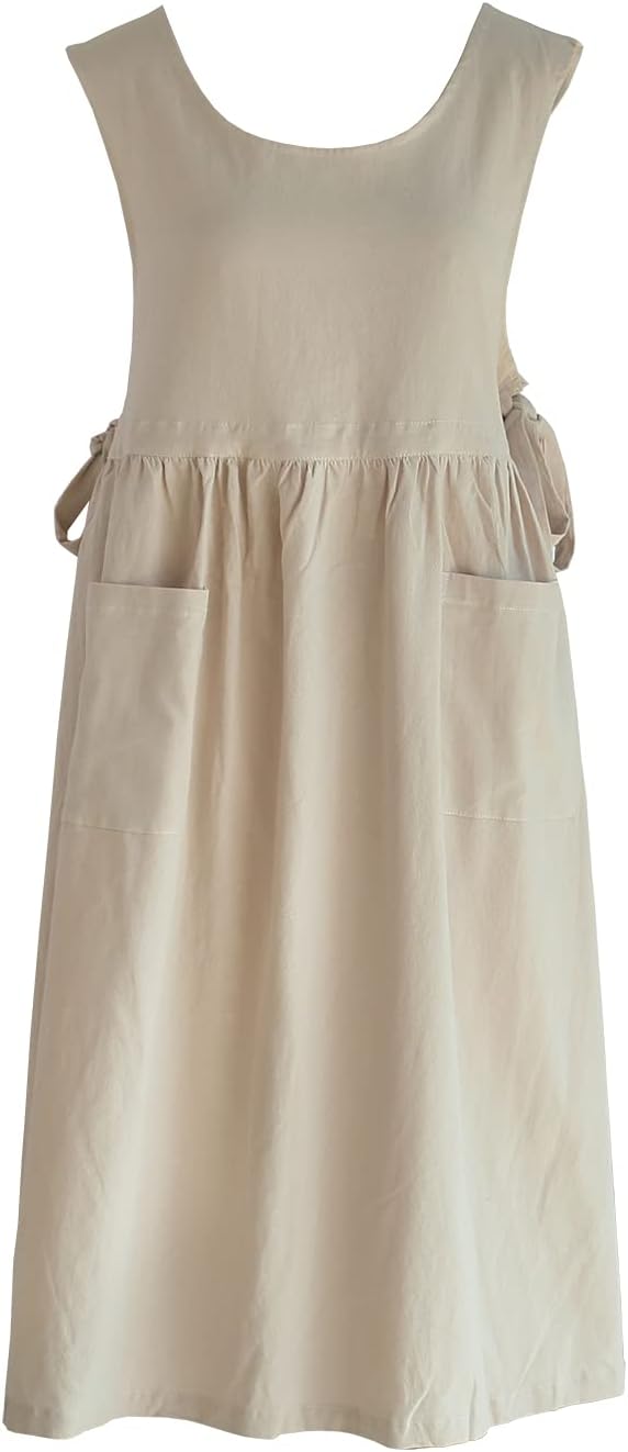 Premium Plus Size Apron Adjustable Waistline Bib Apron,Soft Cotton Blend Apron with Pockets (Cream Color) by KKTOCHVC
