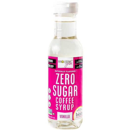 Wholesome Yum Zero Sugar Coffee Syrup (Keto Coffee Syrup) - Sugar Free Vanilla Syrup With Monk Fruit & Allulose - Natural Sweetener & Flavor For Hot & Cold Drinks - Low Carb, Gluten Free (12 fl oz) by WholesomeYumFoods