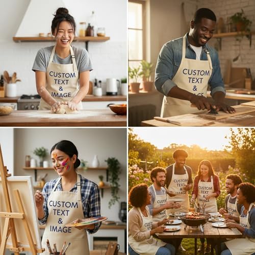 Custom Apron Women Men with Pockets Personalized Name Logo Cooking Aprons | Customizable Full Length Cotton Twill, Add Any Text Photo or Business Logo, Two Deep Pockets, 14 Colorways - Image 4