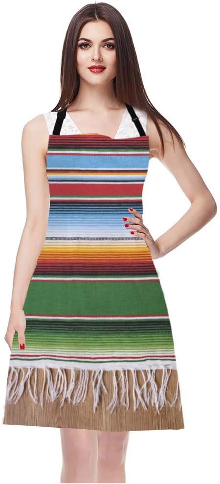 WONDERTIFY Mexican Style Apron,Traditional National Blankets Colorful Lines Bib Apron with Adjustable Neck for Men Women,Suitable for Home Kitchen Cooking Waitress Chef Grill Bistro Baking BBQ Apron