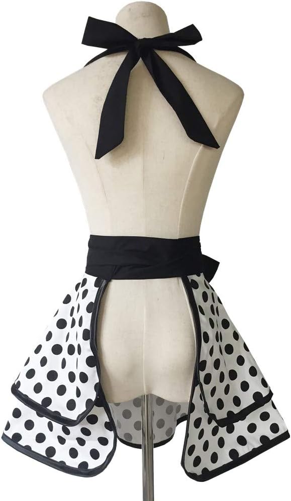 Hyzrz Lovely Handmade Cotton Retro Aprons for Women Girls Cake Kitchen Cook Apron for Mother's Gift (Black Dot) - Image 5