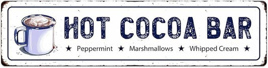 Hot Cocoa Bar Metal Sign Peppermint Marshmallows Whipped Cream Christmas Vintage Hanging Plaque for Home Kitchen Yard Office Cafe Coffee Bar Front Door Wall Decor Novelty Gift 16" x 4" by SCAZOMV