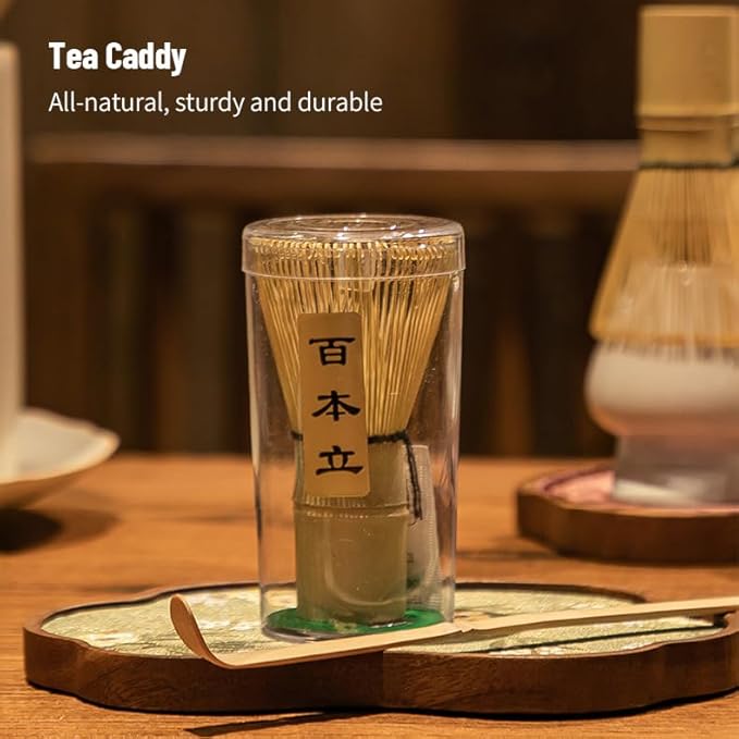 Matcha Whisk Set, Handmade Traditional Starter Set with Tea Spoon, Secure Japanese Tea Accessories for Tea Lovers and Beginners