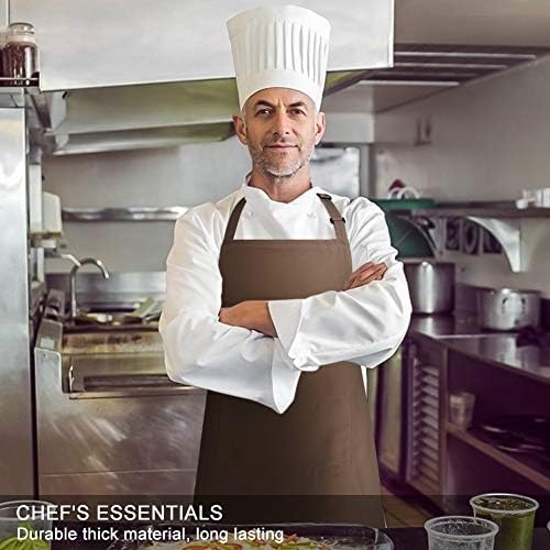 Jubatus 2 Pack Bib Aprons with 2 Pockets Cooking Chef Kitchen Apron for Women Men, Brown - Image 4