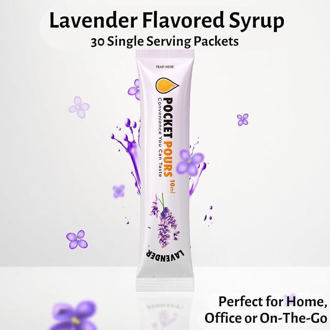 Pocket Pours Lavender Coffee Syrup - 30 Single-Serve Packets, Dairy-Free Liquid Flavoring for Coffee, Lattes & Cold Brew, Made in USA - Image 2