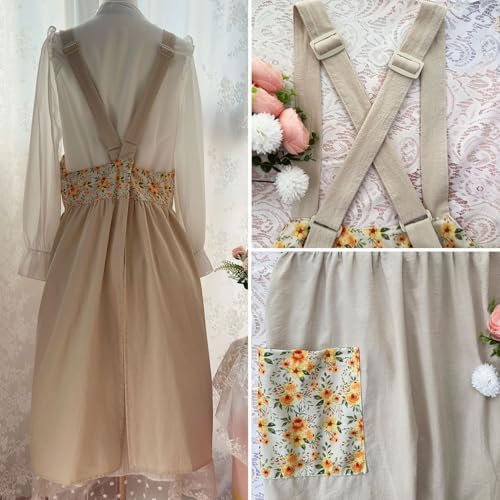 Uaussi Cotton Linen Apron Cross Back Work Apron for Women with Pockets Pinafore Dress X Cross Halter Apron for Chef Gardening - Image 3