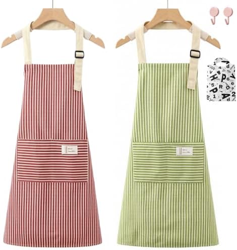 Chef Apron Bib Apron with 2 Large Pockets Adjustable Neck Strap Kitchen Apron Cooking Apron Stripes Baking Apron by Unknown