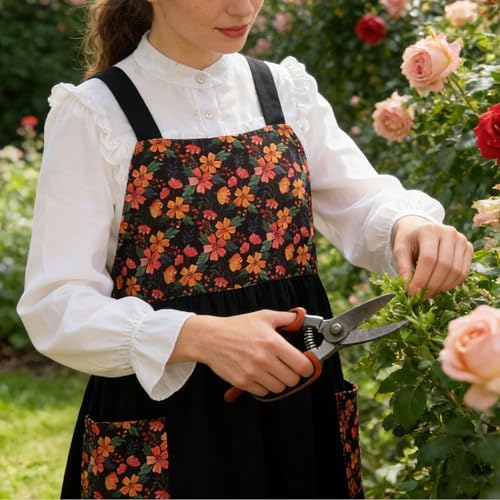 Uaussi Cotton Linen Apron Cross Back Work Apron for Women with Pockets Pinafore Dress X Cross Halter Apron for Chef Gardening - Image 2