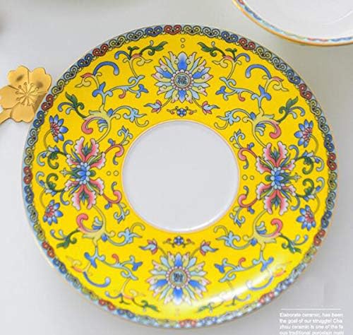 Cup& Saucer Set Bone China Tea Coffee Cup for Breakfast Afternoon Tea- Classic Enamel Patterns (Yellow)