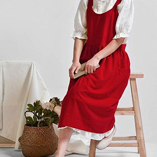 Uaussi Cotton Linen Apron Cross Back Work Apron for Women with Pockets Pinafore Dress X Cross Halter Apron for Chef Gardening - Image 7