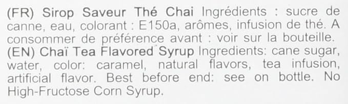 1883 Chai Tea Syrup for Coffee & Drinks, Made in France, 1 Liter Plastic Bottle