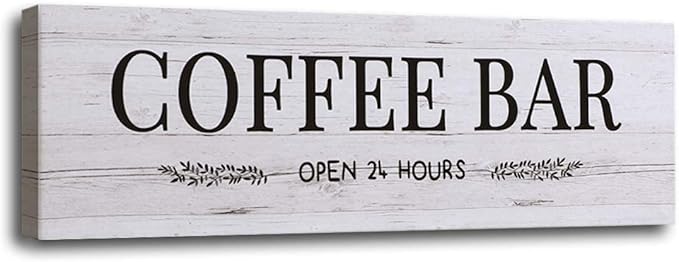 WOWGOOMO Classic Coffee Bar Signs Grey Canvas Wall Art - Rustic Cafe Bar Accessories Set for Home Bar, Kitchen, Pub, Store - 6"x17"