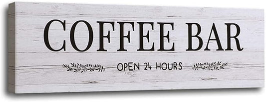 WOWGOOMO Classic Coffee Bar Signs Grey Canvas Wall Art - Rustic Cafe Bar Accessories Set for Home Bar, Kitchen, Pub, Store - 6"x17"