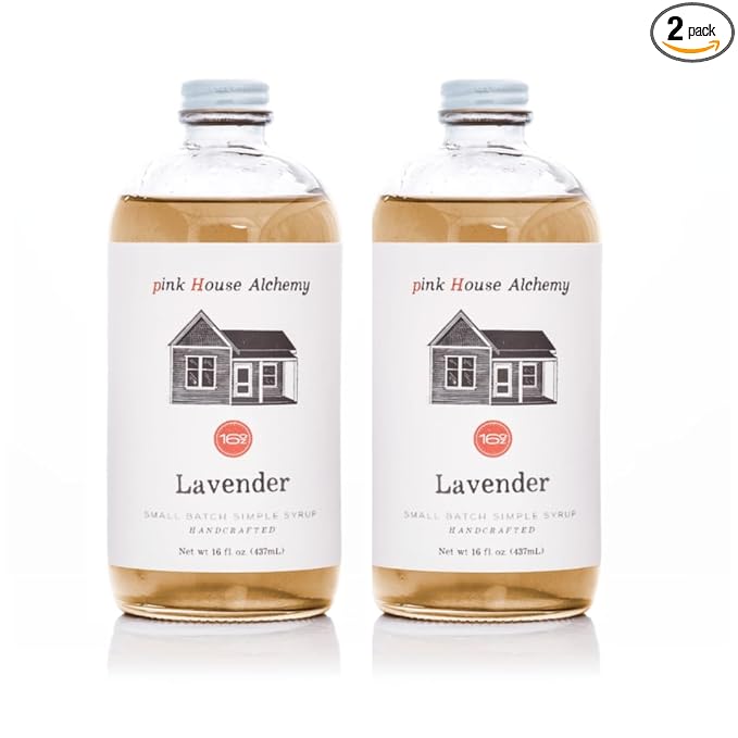 Pink House Alchemy Lavender Simple Syrup – 16oz Pack of 2 – Handcrafted All-Natural Mixer for Coffee, Cocktails, Soda, Lemonade, Tea & Baking – Small Batch (LAV 2) by PinkHouseAlchemy