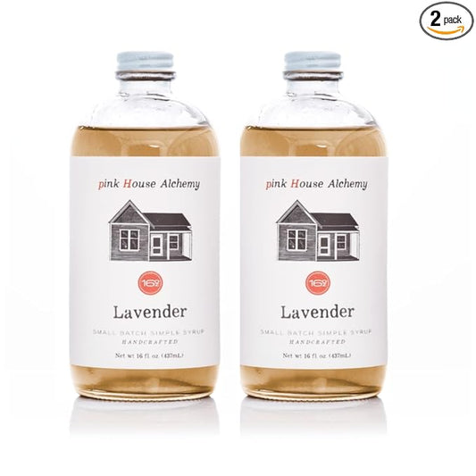 Pink House Alchemy Lavender Simple Syrup – 16oz Pack of 2 – Handcrafted All-Natural Mixer for Coffee, Cocktails, Soda, Lemonade, Tea & Baking – Small Batch (LAV 2) by PinkHouseAlchemy
