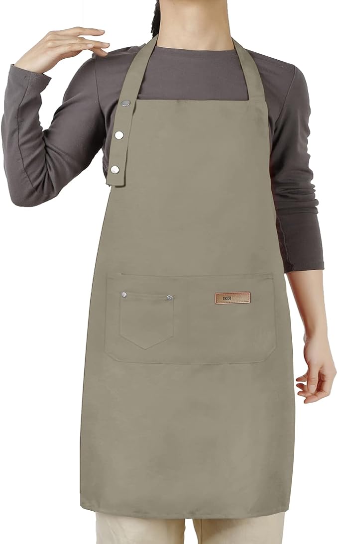 Hongsome Adjustable Button Apron for Women Men Artist Painting Pottery Garden Cooking Kitchen Chef 3 Pockets Waterproof M-XXL by brand